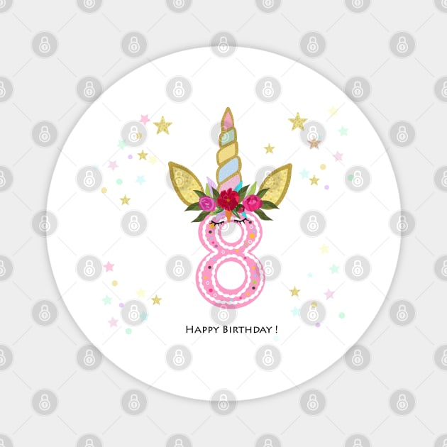 Eighth birthday. Eight. Unicorn Birthday invitation. Party invitation greeting card Magnet by GULSENGUNEL